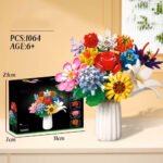 لگو طرح گل با گلدان مدل Flowers Clusters کد 11053، تعداد 1064 قطعه، 12 شاخه گل و گلدان همراه با شاخه گل رز و آفتابگردان
