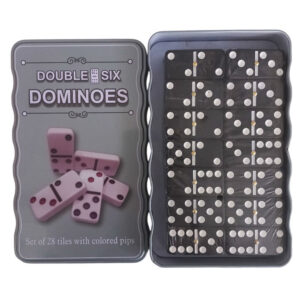 بازی دومینو سنگی با جعبه فلزی رنگ مشکی مدل Double six Dominoes